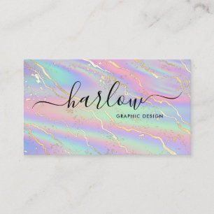 Holographic Iridescent Opal Stone Gold Marble  Business Card