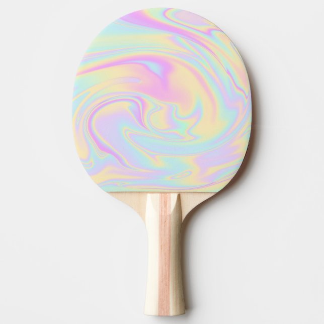Holographic Iridescent Pastel Rainbow Ping Pong Paddle (Front)