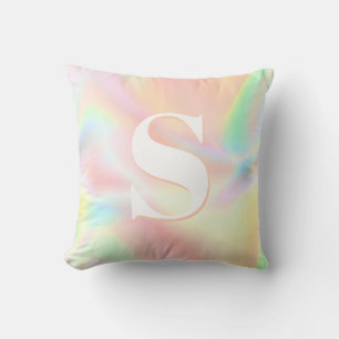 Holographic Iridescent Personalized Monogram Throw Pillow