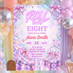 Holographic Iridescent Roller Skate Birthday Invitation