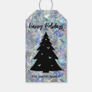 Holographic Iridescent Texture Happy Holidays Gift Tags