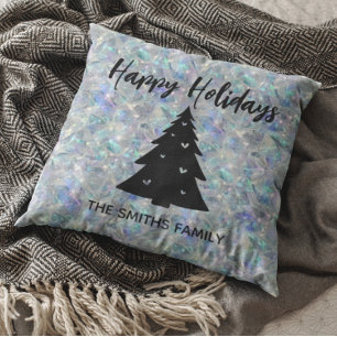 Holographic Iridescent Texture Happy Holidays Throw Pillow