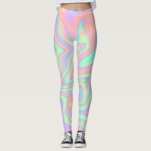 Holographic Iridescent  Trippy Multicolor Fluid Leggings (Front)