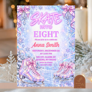 Holographic Iridescent Winter Skating Birthday Invitation