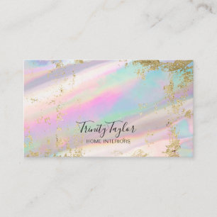 Holographic Iridesecent rainbow & faux gold leaf Business Card