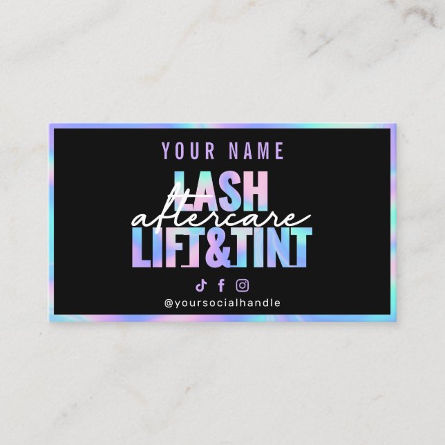Holographic Lash Lift And Tint Aftercare Card (Front)