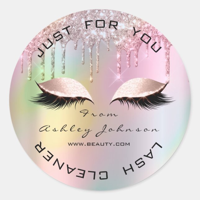 Holographic Lashes Drips Pink Gold Lashes Cleaner Classic Round Sticker (Front)
