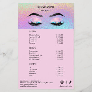 Holographic Lashes Salon Price List Menu
