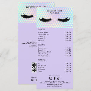 Holographic Lashes Salon Price List Menu