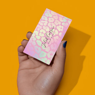 Holographic Leopard Print Pink  Business Card