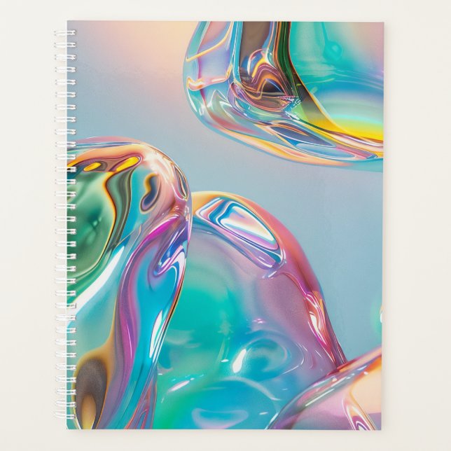 Holographic Liquid Metal Gradient Aura Aesthetic Planner (Front)