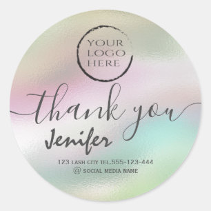 holographic logo script thank you classic round s sticker