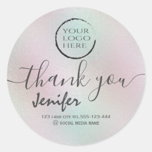 holographic logo script thank you classic round sticker