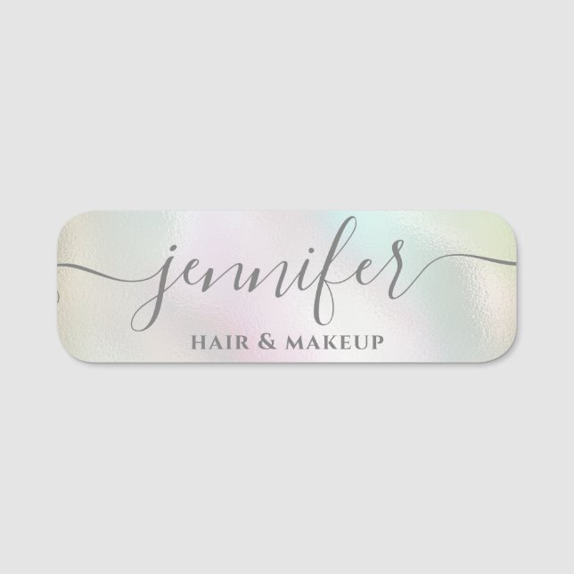 Holographic luminous trendy script modern name tag (Front)