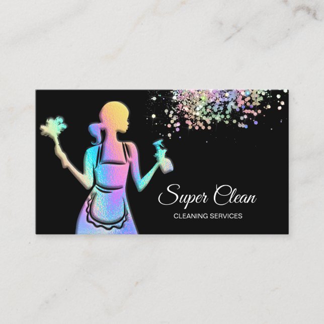 Holographic Maid Cleaning Cleaning Services Busine Business Card (Front)