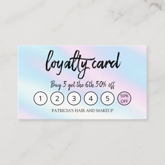 Holographic Makeup Artist Hair Salon Loyalty Card (Front)