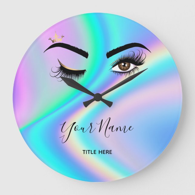 Holographic Makeup artist Wink Eye Lash Extensions Large Clock (Front)