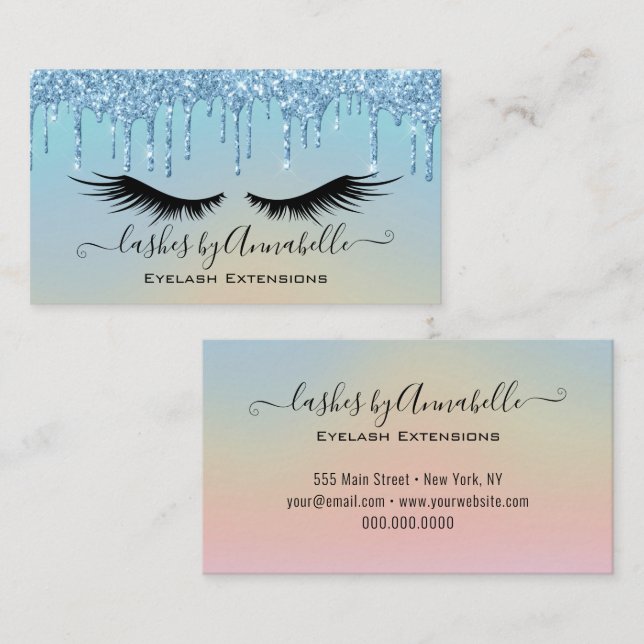 Holographic Makeup EyeLashes Sparkle Glitter Drip  Business Card (Front/Back)