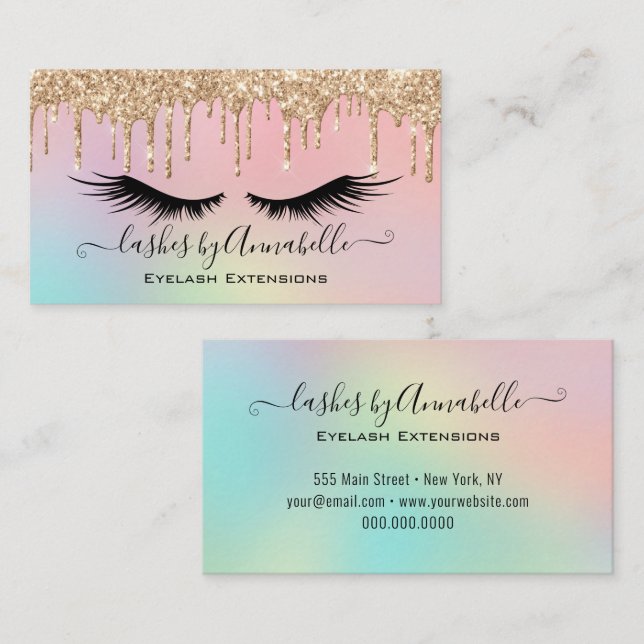 Holographic Makeup EyeLashes Sparkle Glitter Drip  Business Card (Front/Back)