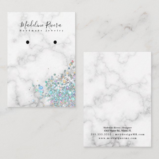 Holographic Marble White  Earring Display Card (Front/Back)