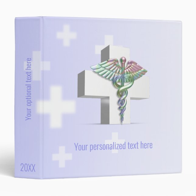 Holographic Medical 3D Caduceus White Cross Binder (Front/Spine)