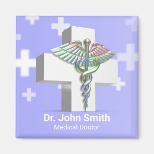 Holographic Medical 3D Caduceus White Cross Magnet