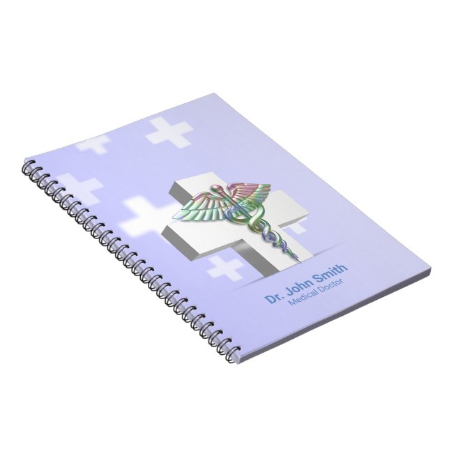 Holographic Medical 3D Caduceus White Cross Notebook (Right Side)