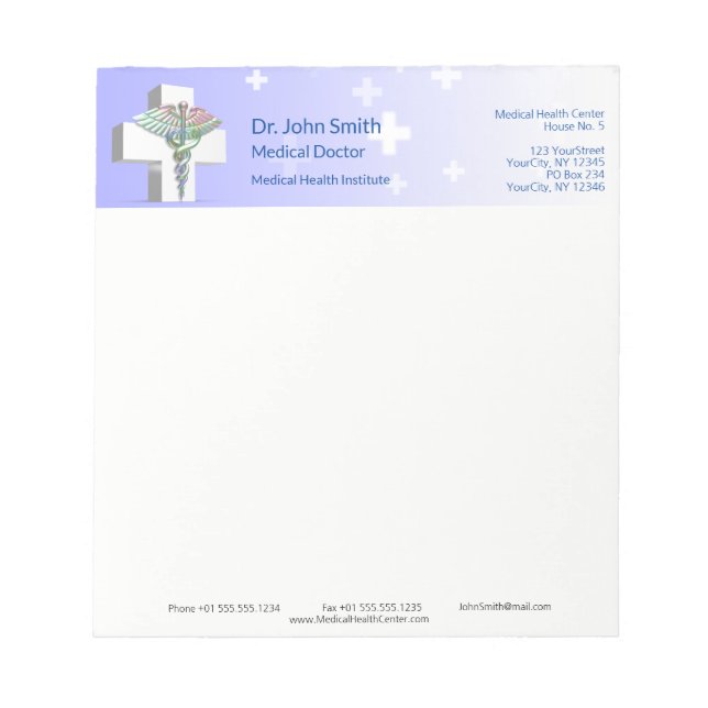Holographic Medical 3D Caduceus White Cross Notepad (Front)