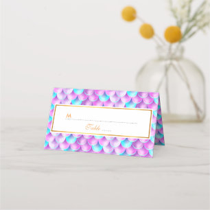Holographic mermaid pattern blue purple place card