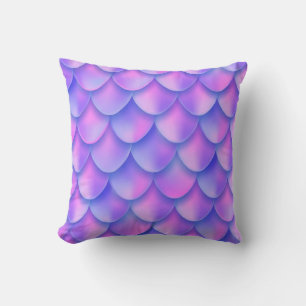 Holographic mermaid tail, vibrant foil texture. throw pillow