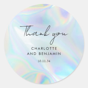 Holographic  Modern and Minimalist Script Wedding Classic Round Sticker