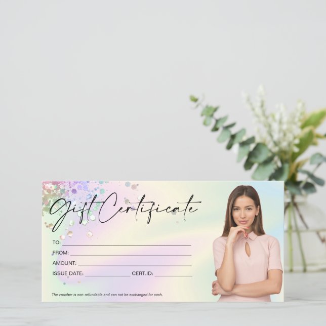 holographic modern gift card certificate add logo  (Standing Front)