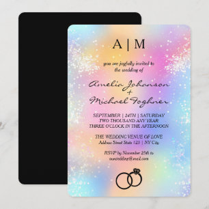 Holographic Modern Monogram Wedding Invitation 