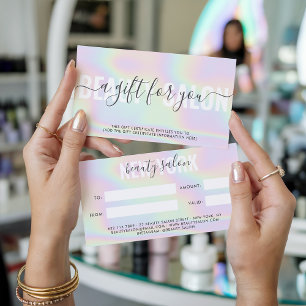 Holographic modern pastel rainbow salon gift card