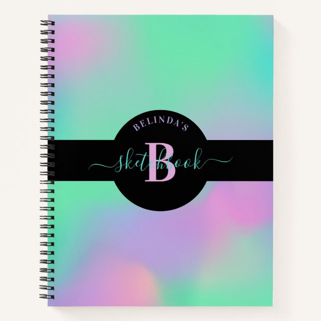 Holographic Monogram Mint Green Pink Sketchbook Notebook (Front)