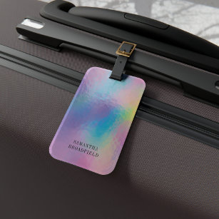 Holographic Monogram Modern Iridescent Travel Luggage Tag