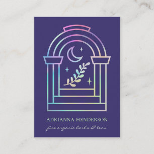 Holographic Moon & Herb Mystical Boho Doorway Business Card
