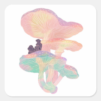 Holographic Mushrooms - Mystical Vector Style Square Sticker