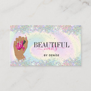 holographic nail salon woman hand nails technician business card