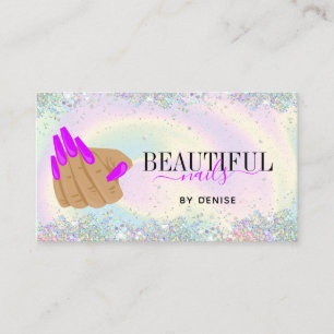 holographic nail salon woman hand nails technician business card