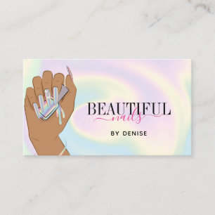 holographic nail salon woman hand nails technician business card