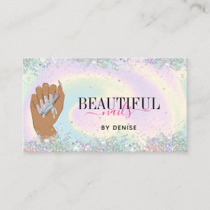 holographic nail salon woman hand nails technician business card