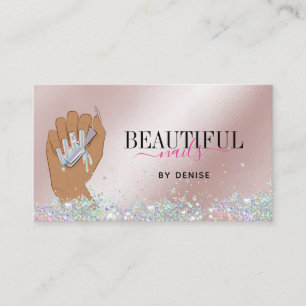 holographic nail salon woman hand nails technician business card