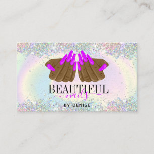 holographic nail salon woman hand nails technician business card