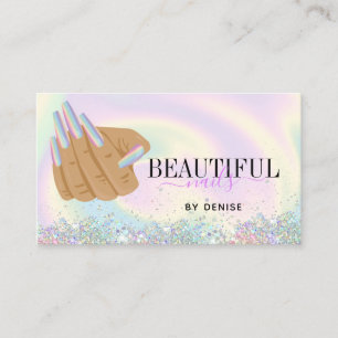 holographic nail salon woman hand nails technician business card