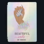 holographic nail salon woman hand nails technician iPad pro cover<br><div class="desc">This modern trendy and chic hand drawn woman hand with holographic foil background nails is perfect for your nail salon and nails technician business. If you want logo design with this graphic please contact me at savanamm@gmail.com The foil details are simulated in the artwork. No actual foil will be used...</div>