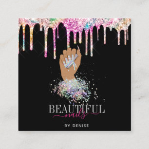 holographic nail salon woman hand nails technician square business card