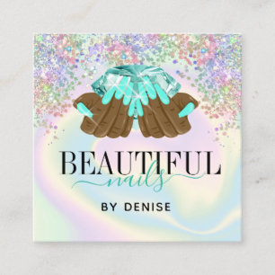 holographic nail salon woman hand nails technician square business card