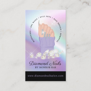 Holographic Nail Tech Nail Salon Trendy Hand Logo  Business Card