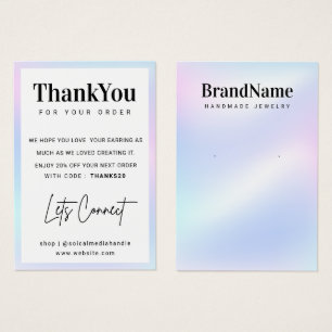 Holographic Name Earring Display Thank You Card